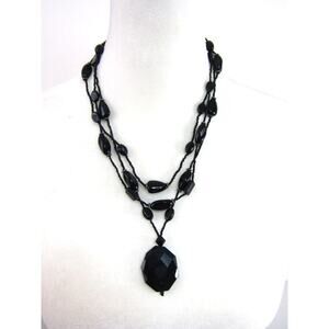 Multi Strand‎ Black Crystal Beaded Necklace 27" Boho Cottage Vintage Whimsigoth